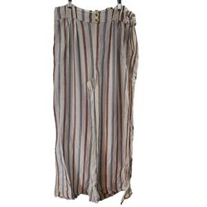 Rewash Women's Linen Blend Striped Cropped Knot Tie Ankle Pants Size XL